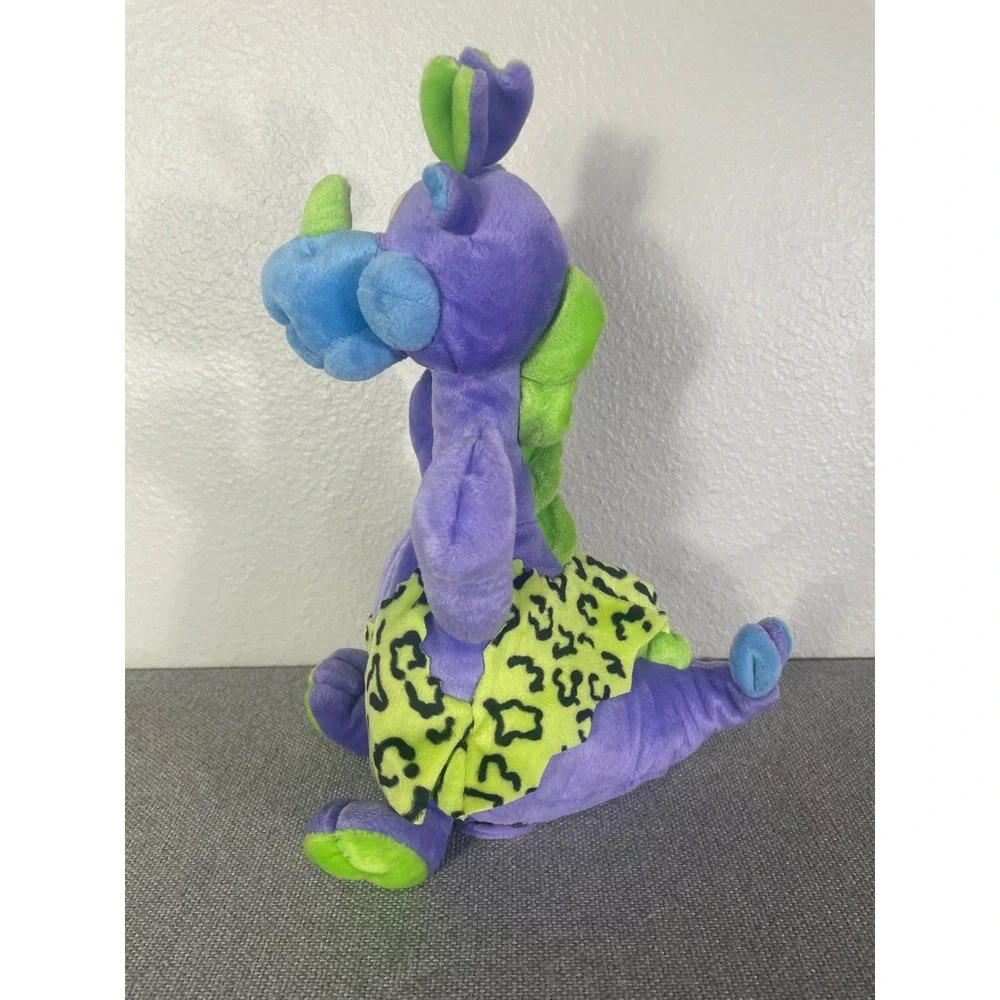 Dan Dee Purple Dinosaur Plush Neon Green Leopard Print Tank Top Interactive Toy
